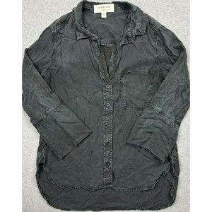 cloth stone button down shirt womens small black long sleeve high-low hem